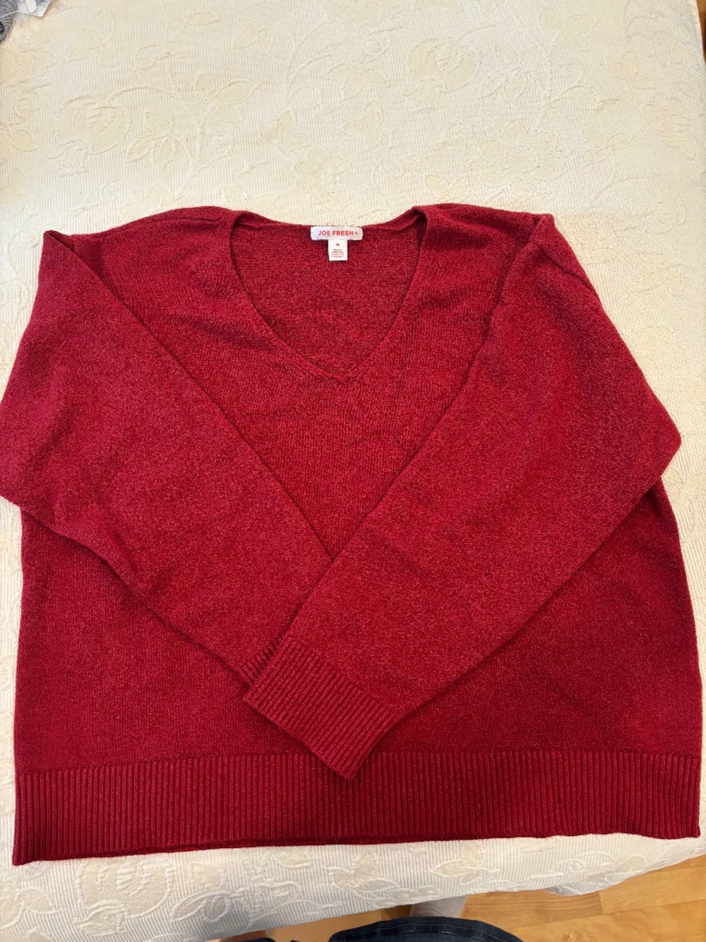 Joe Fresh Classic Burgundy Crimson V-Neck Knit Sweater XL